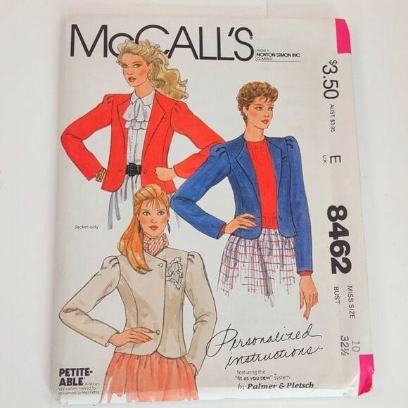 McCalls 8462 Vintage 1983 Sewing Pattern Womens Jacket Size 10 - Picture 1 of 9